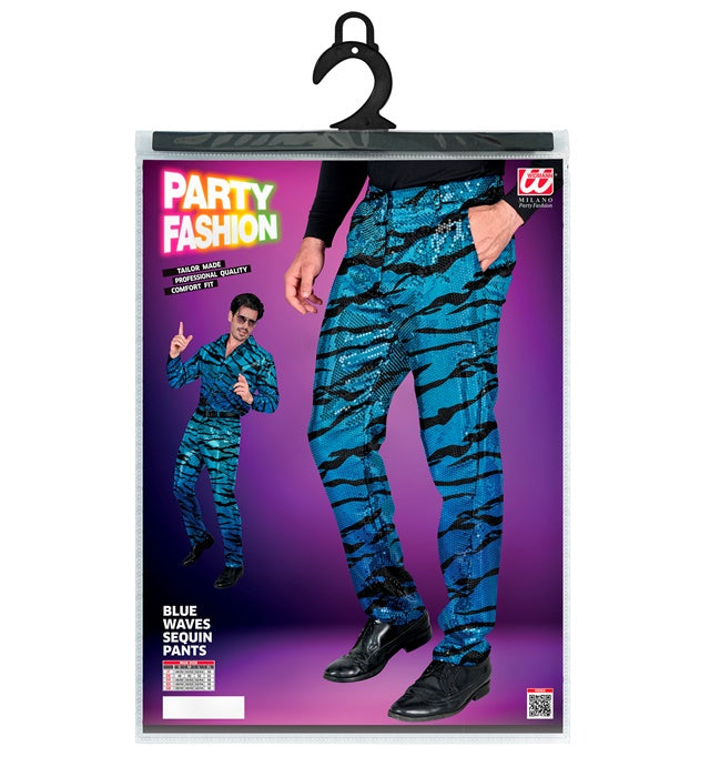 Party Fashion Pants  Blue Waves Sequin Pants 