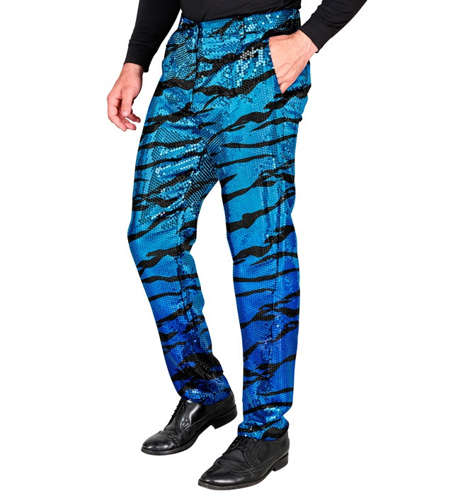 Party Fashion Pants  Blue Waves Sequin Pants 