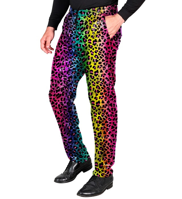 Party Fashion Pants  Rainbow Animalier Leopard Sequin Pants 