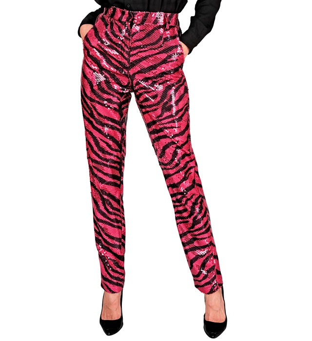 Party Fashion Pants  Pink Animalier Sequin Pants 