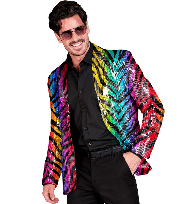 Party Fashion Jacket  Rainbow Animalier Tiger Sequin Jacket 