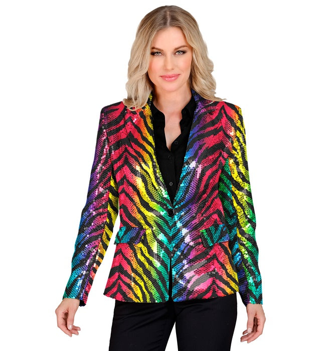 Party Fashion Jacket  Rainbow Animalier Tiger Sequin Jacket 