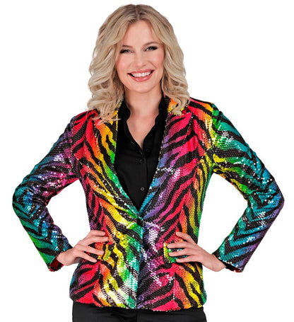 Party Fashion Jacket  Rainbow Animalier Tiger Sequin Jacket 