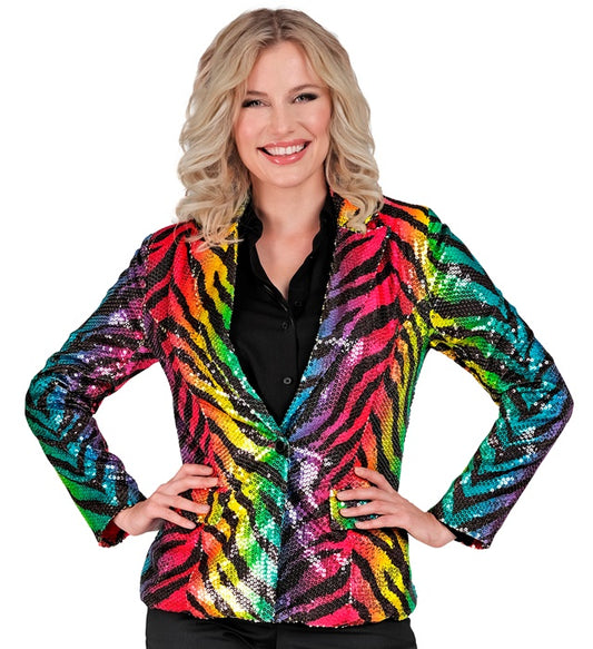 Party Fashion Jacket  Rainbow Animalier Tiger Sequin Jacket 