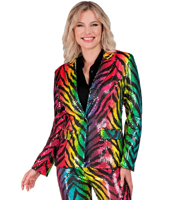Party Fashion Jacket  Rainbow Animalier Tiger Sequin Jacket 