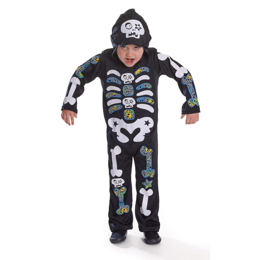 Skeleton Boy Hooded with Colour Bones Childrens Costume 1