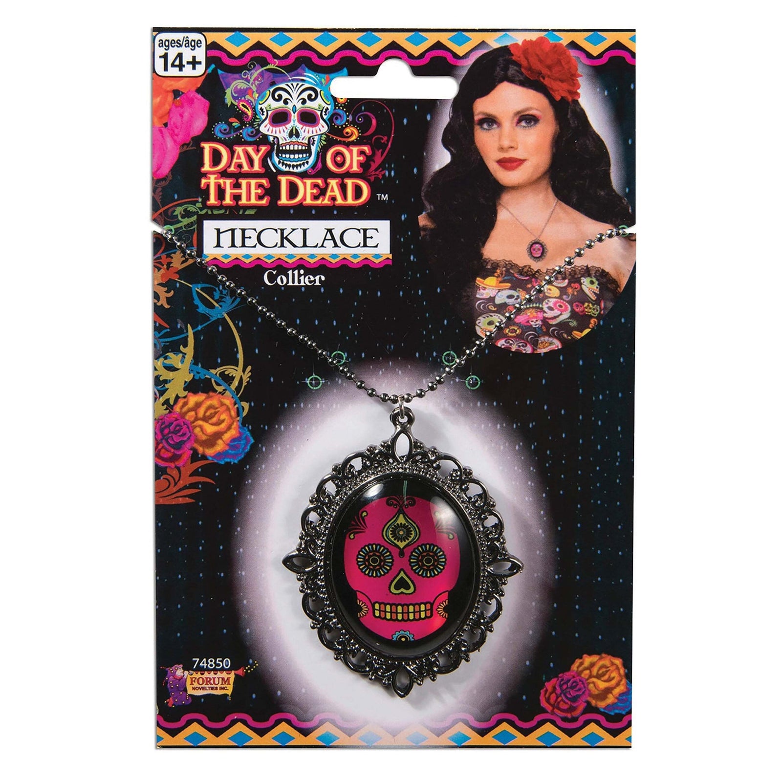 Day Of The Dead Necklace Silver Pink Costume Accessories Female 1
