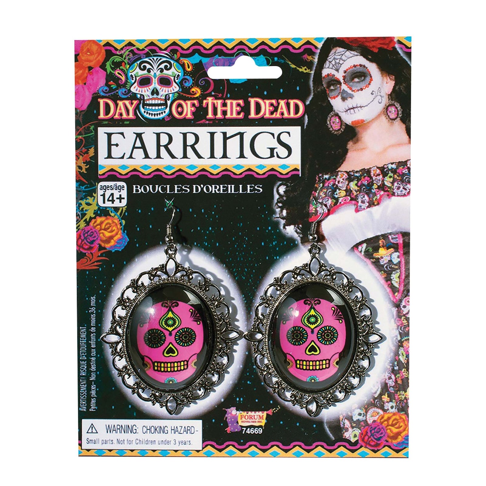 Day Of The Dead Earrings Silver Pink Costume Accessories Female 1