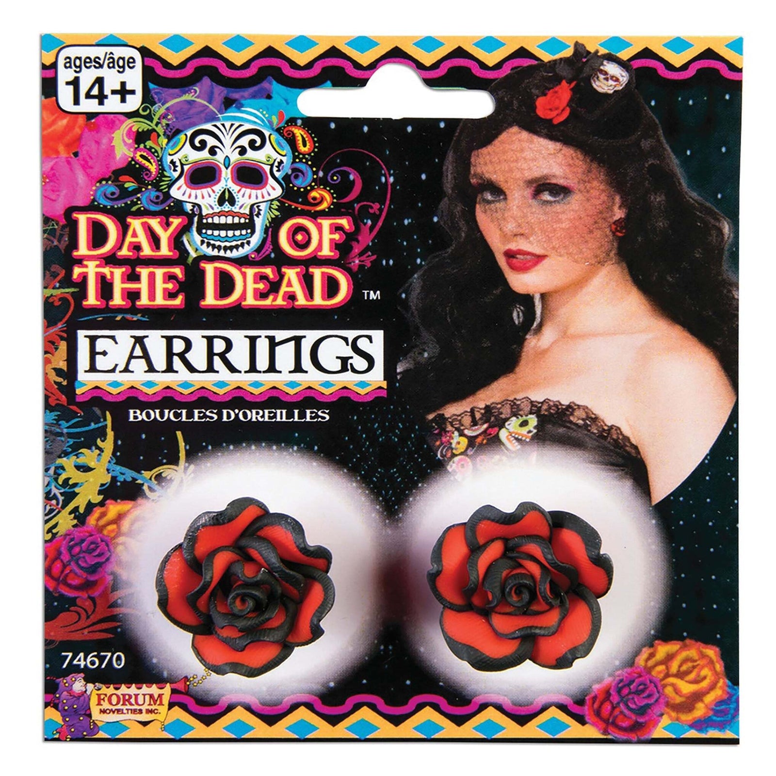 Day of The Dead Rose Earrings Costume Accessory 1