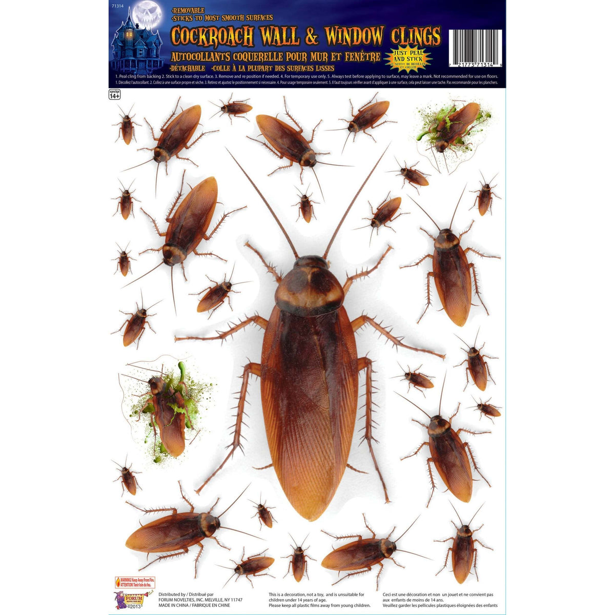 Cockroach Wall & Window Stickers Halloween Items Unisex 1