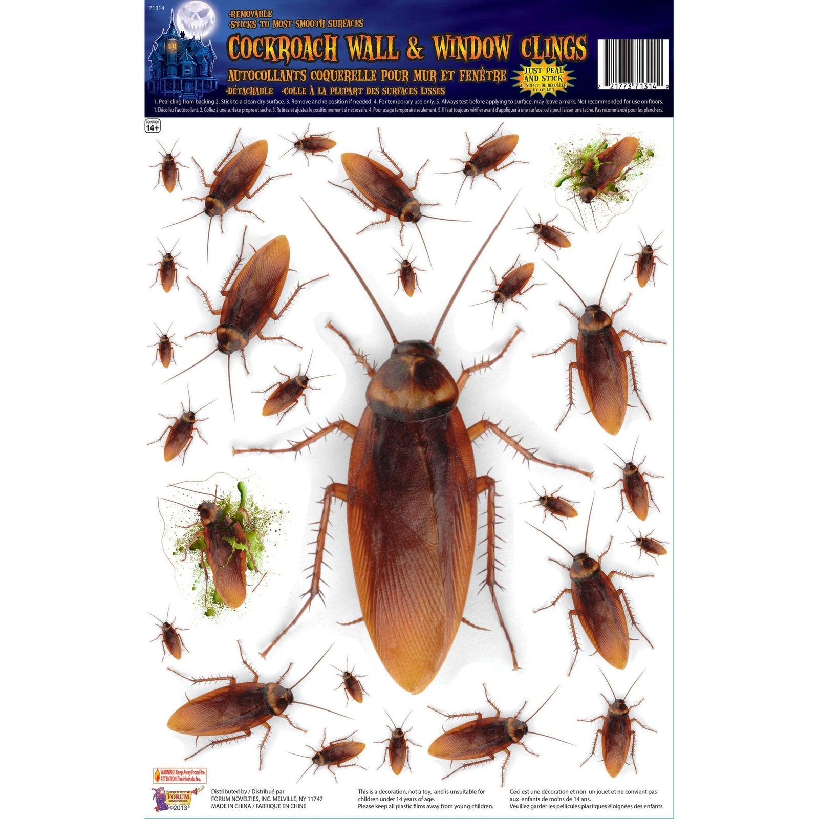 Cockroach Wall & Window Stickers Halloween Items Unisex 1
