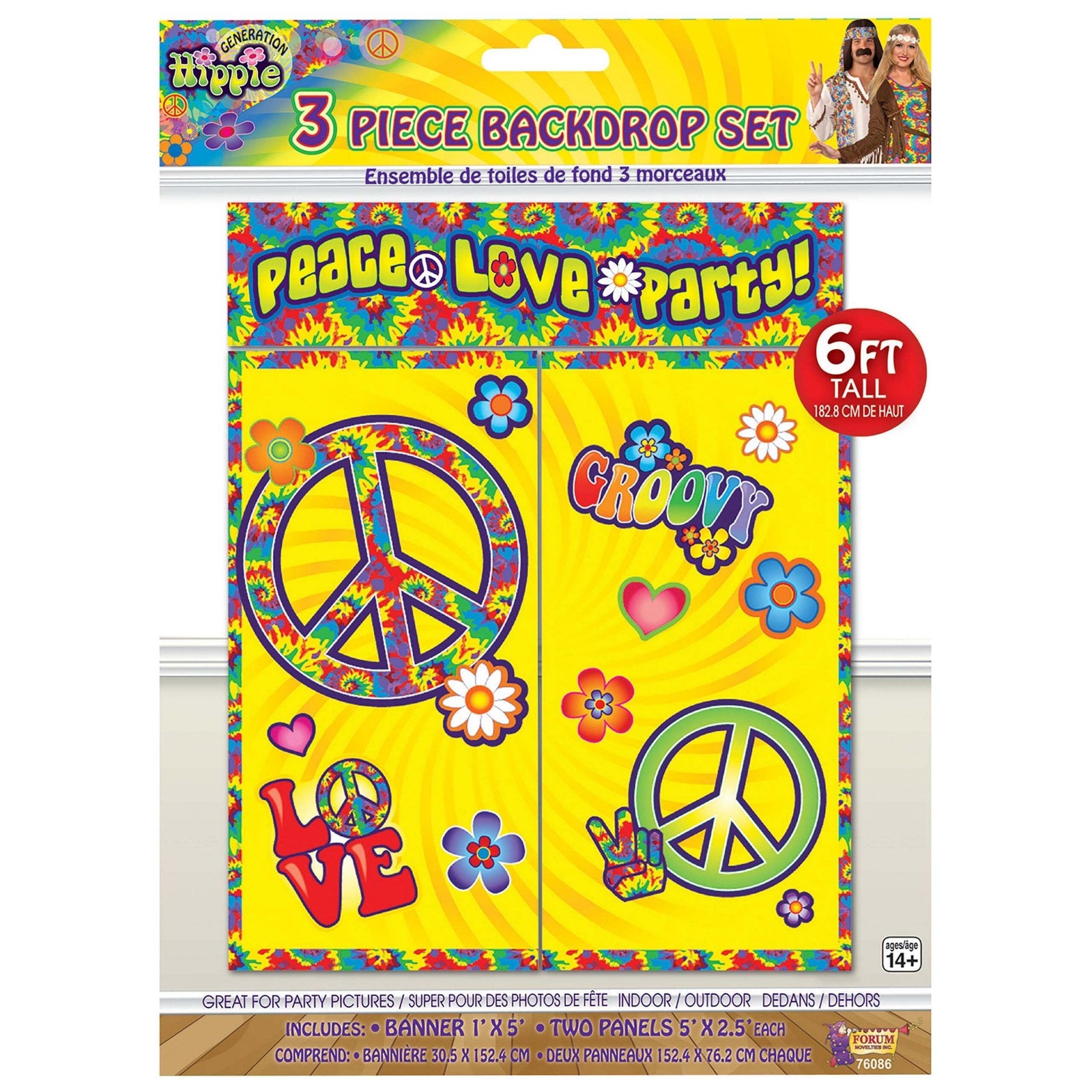 Hippie Decor Backdrop Set 3pc 6' Tall Party Goods Unisex 1