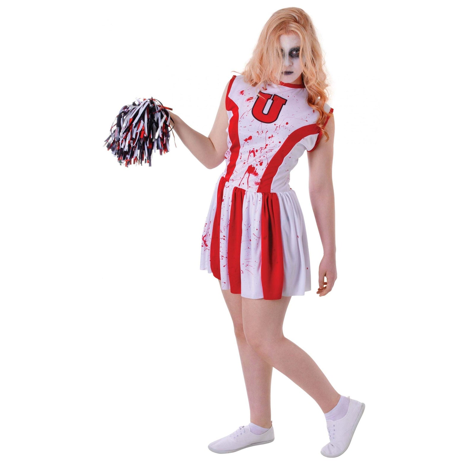 Cheerleader Bloody With Pom Teen Costume Female Uk Size 6 10 28" 30" Chest 1
