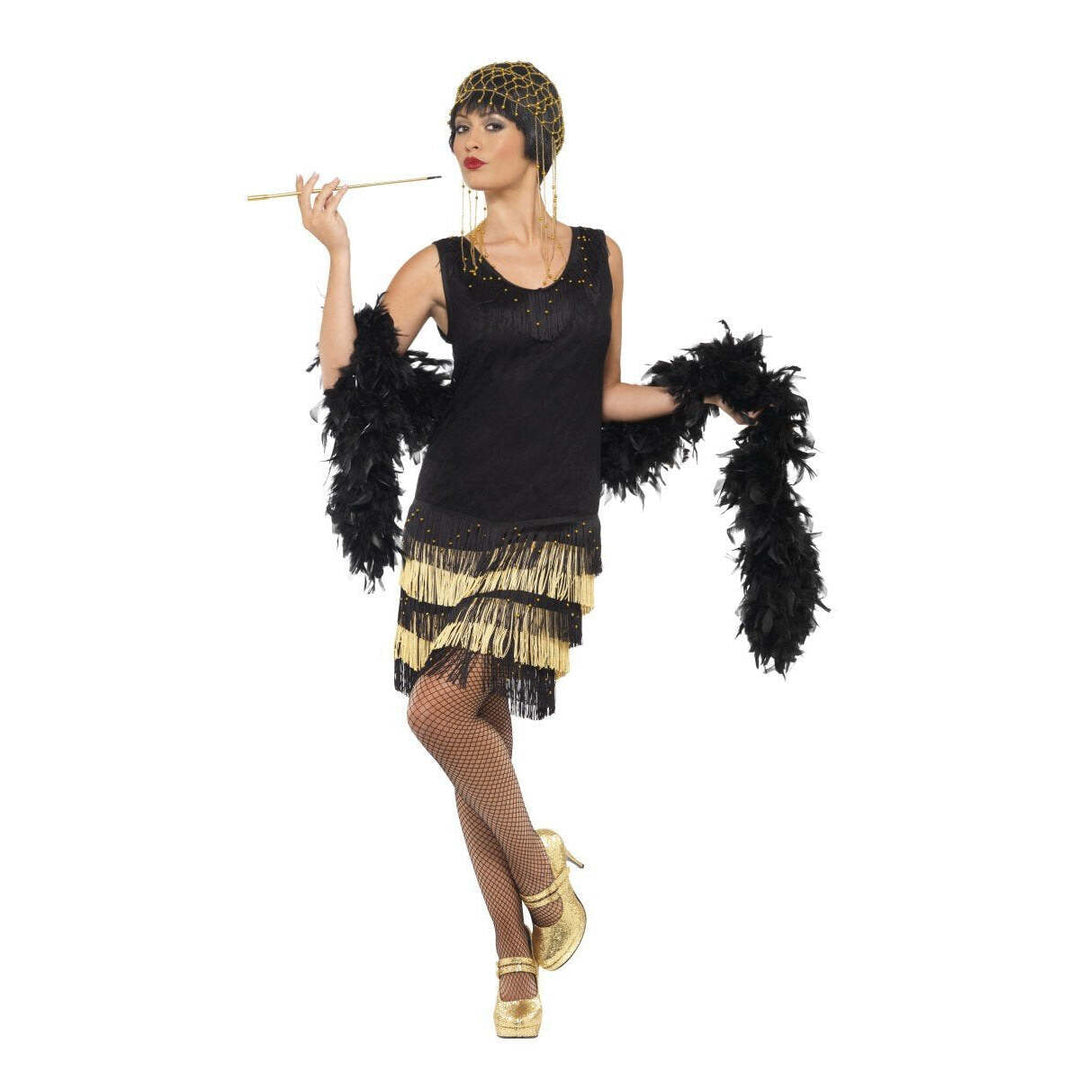 20s Fringed Flapper Costume Black Beaded Lace Front Dress 1