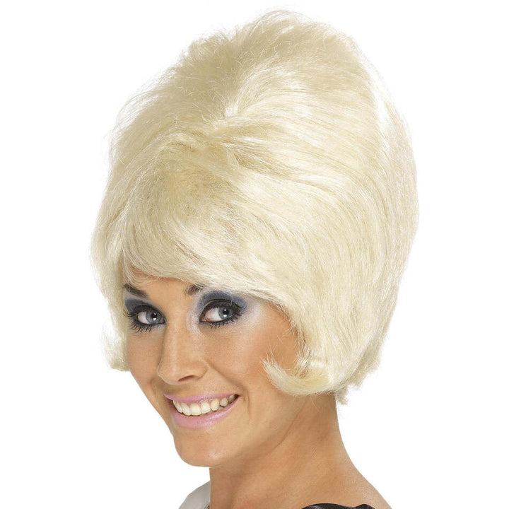 Adult 60s Beehive Short Blonde Bouffant Wig Retro Glamour Costume Hair 1