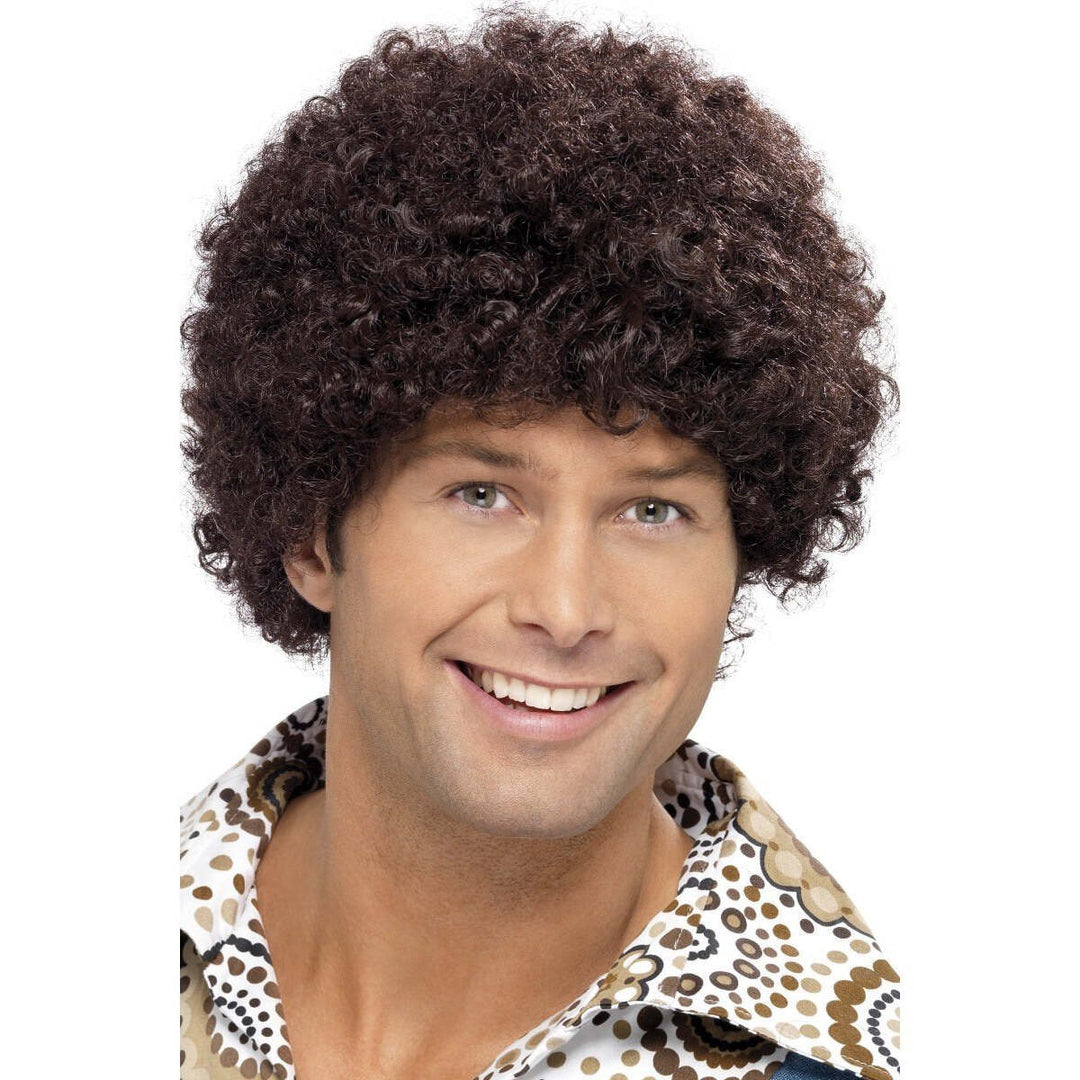 70s Disco Dude Wig Adult Brown Cuirly Hair 1