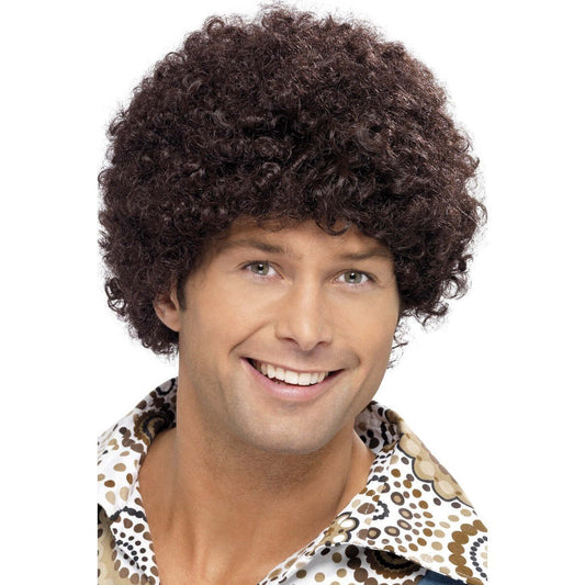70s Disco Dude Wig Adult Brown Cuirly Hair 1