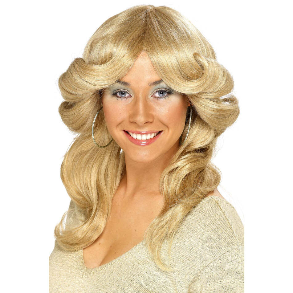 70s Flick Wig Blonde Long Wavy and Layered Adult Costume Hair 1