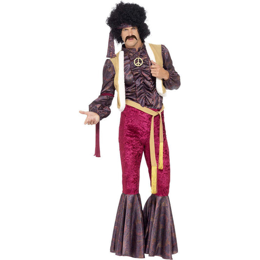 70s Psychedelic Rocker Costume Purple Top Waistcoat Flares Headpiece 1