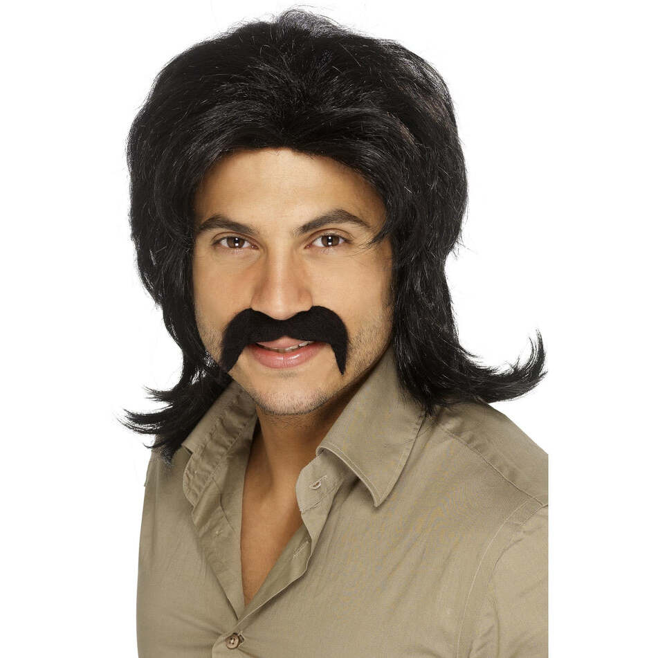 70s Retro Wig Adult Black Disco Costume Hair 1
