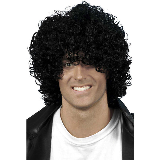 Afro Wet Look Wig Adult Black 80s Disco Costume Hair 1