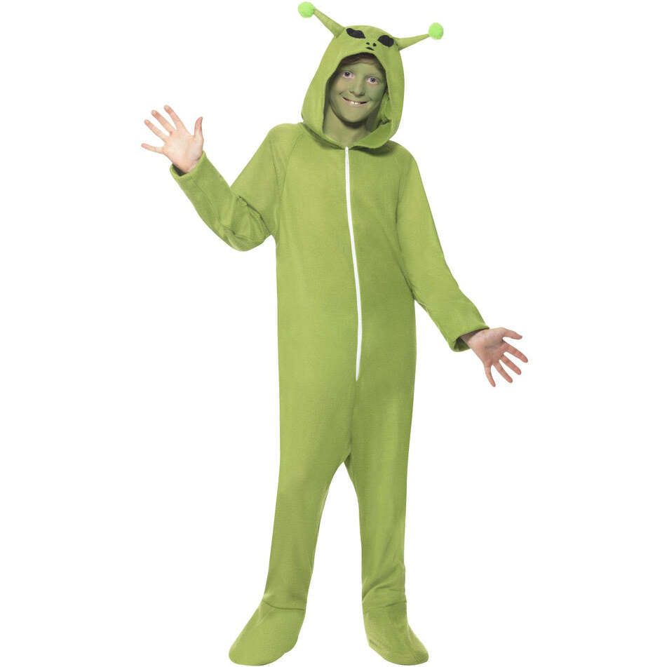 Alien Costume Kids Green Hooded Jumpsuit 1