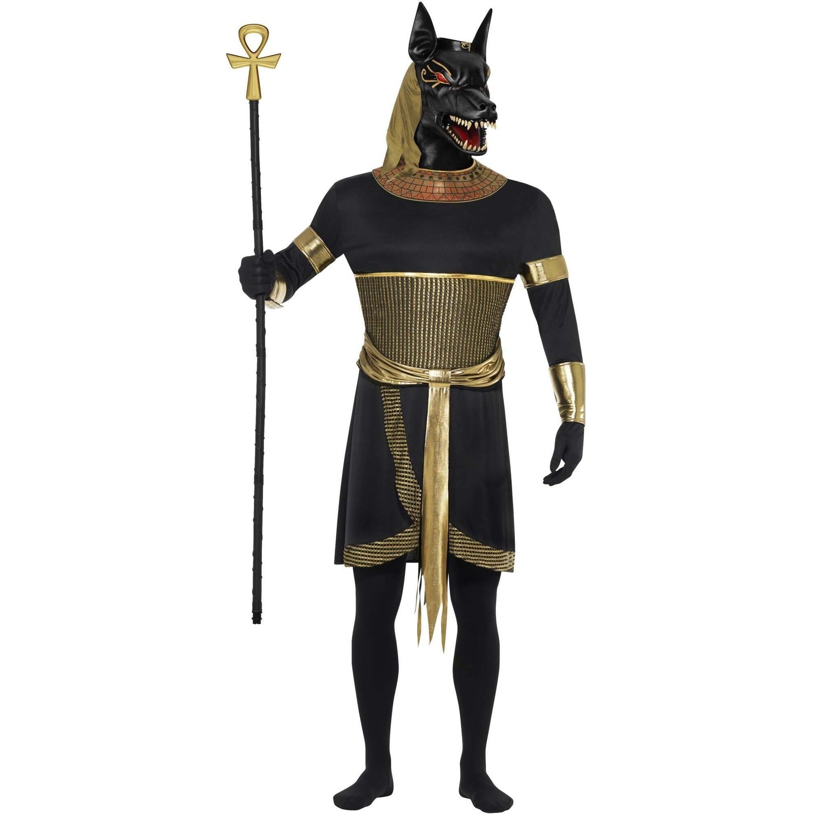 Anubis The Jackal Adult Black and Gold Tunic Collar Arm Cuffs Armbands and Latex Mask 1
