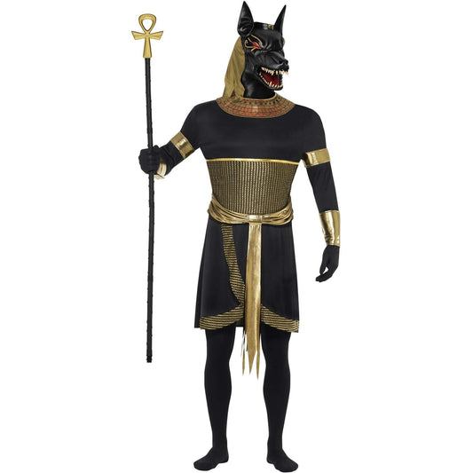 Anubis The Jackal Adult Black and Gold Tunic Collar Arm Cuffs Armbands and Latex Mask 1