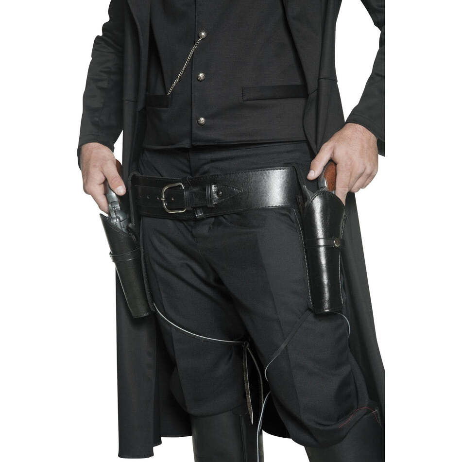 Authentic Western Cowboy Belt Two Holsters Black Leather Look with Leg Ties 100cm-112cm Adjustable 1