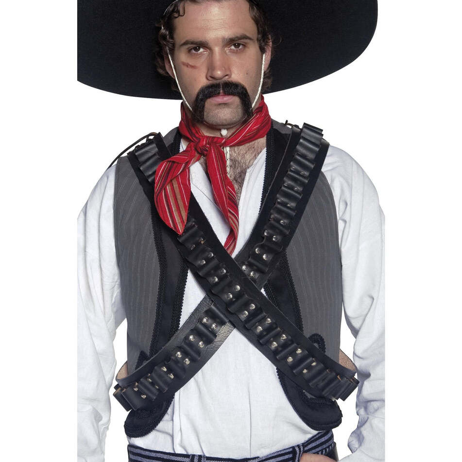 Bandolier Bullet Belt Authentic Western Leather Black 2 Off Adult Costume Accessory 1