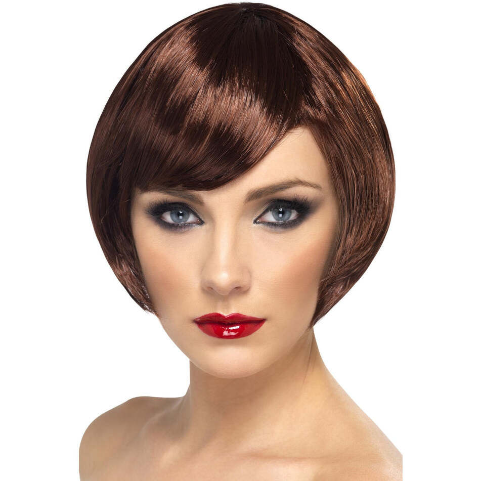 Babe Wig Adult Brown Short Bob with Fringe Flapper Costume Accessory 1