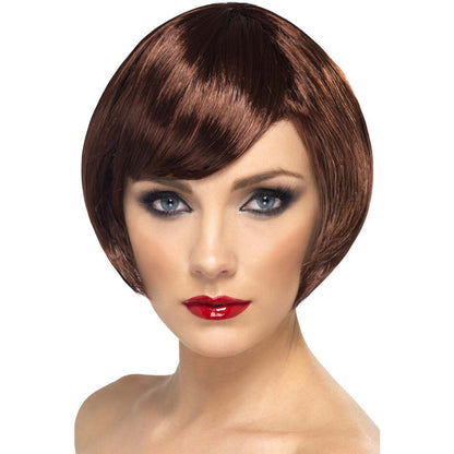 Babe Wig Adult Brown Short Bob with Fringe Flapper Costume Accessory 1