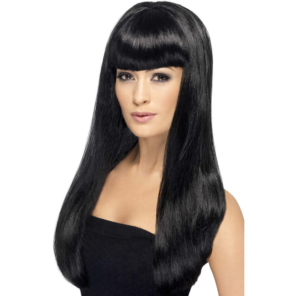 Babelicious Wig Black Long Straight with Fringe Adult Costume Hair 1