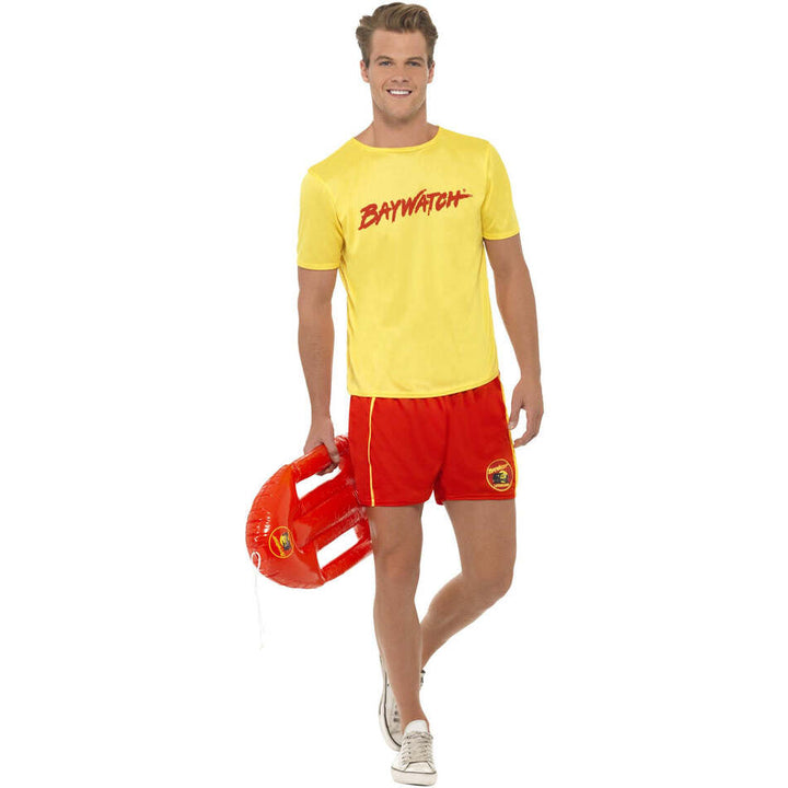 Baywatch Mens Beach Costume Adult Yellow Top and Red Shorts 1