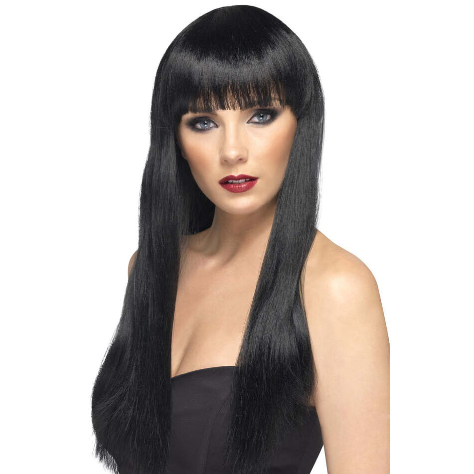 Beauty Wig Adult Black Long Straight with Fringe Fantasy Costume Accessory 1