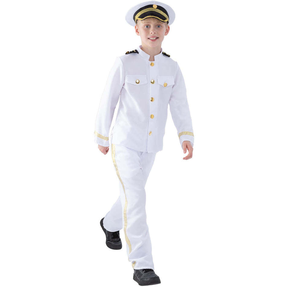 Naval Captain Costume Child Kids White Jacket Trousers and Hat 1