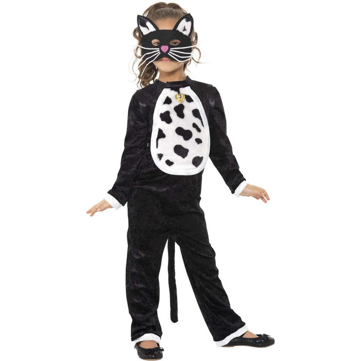 Cat Costume Kids Black White Bodysuit Bell and Mask 1