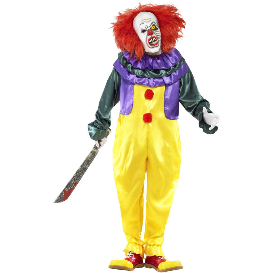 Classic Horror Clown IT Costume Jumpsuit and Mask with Red Hair 1