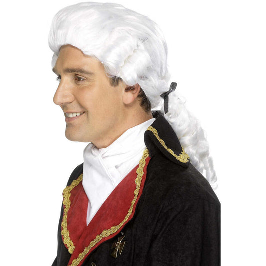 Court Wig White with Black Ribbon and Ringlets Adult Costume Accessory 1
