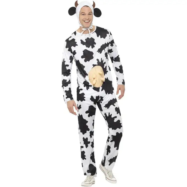 Cow Costume Adult Jumpsuit with Udders Headpiece 1