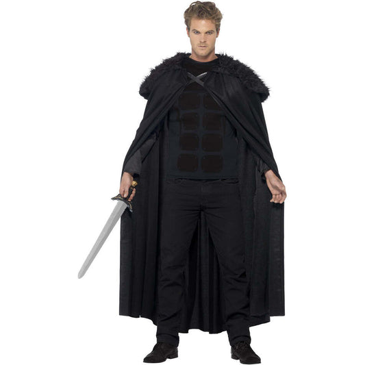 Jon Snow Dark Barbarian Costume Adult Black Top and Cape with Fur Trim 1