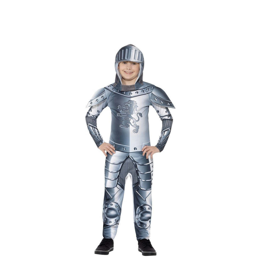 Armoured Knight Deluxe Costume Kids Jumpsuit Grey Headpiece 1