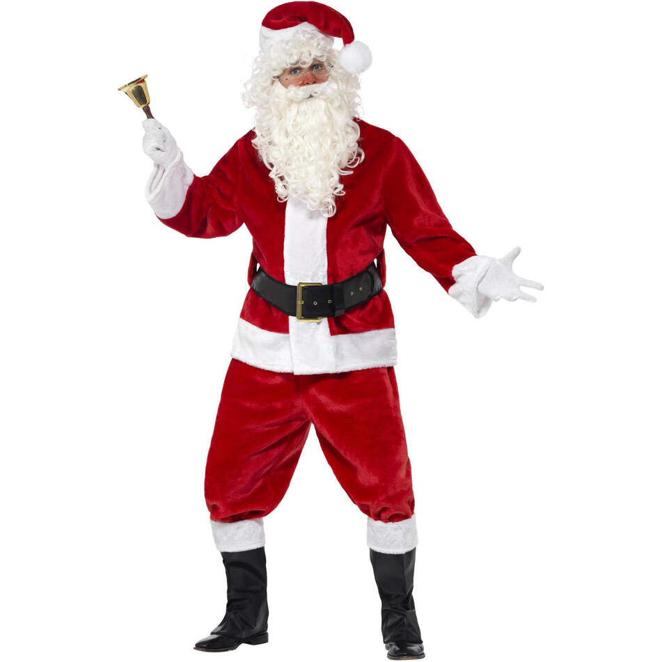 Deluxe Santa Costume Adult Red with Jacket Trousers Hat Belt Gloves and Boot Covers 1