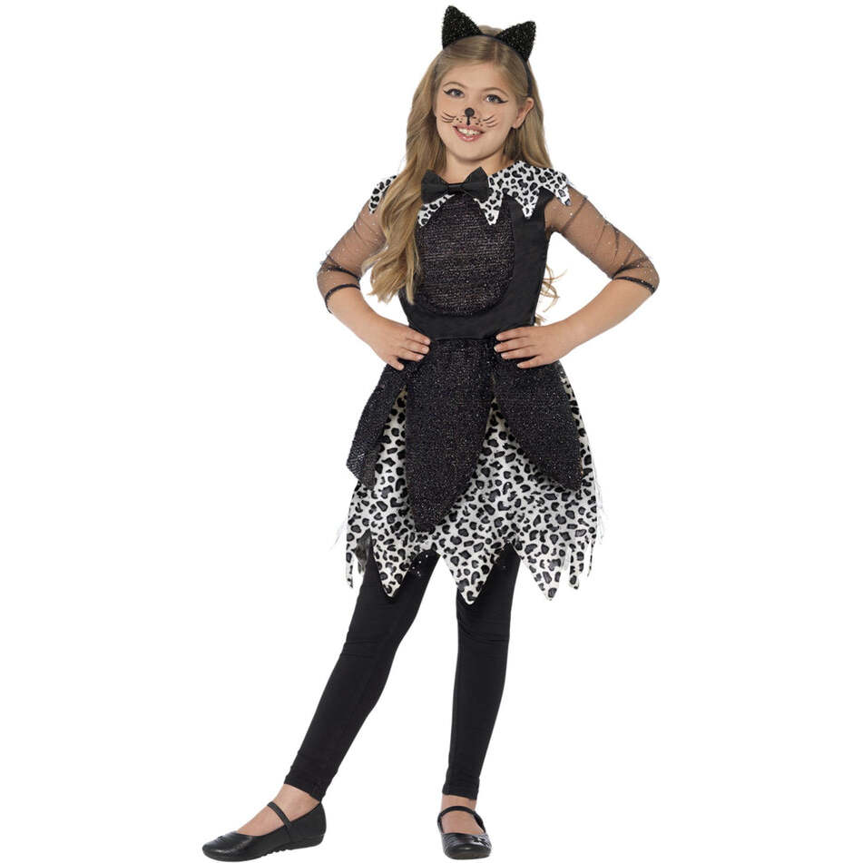 Midnight Cat Costume Deluxe Black Dress Tail Cat Ear Headband 1
