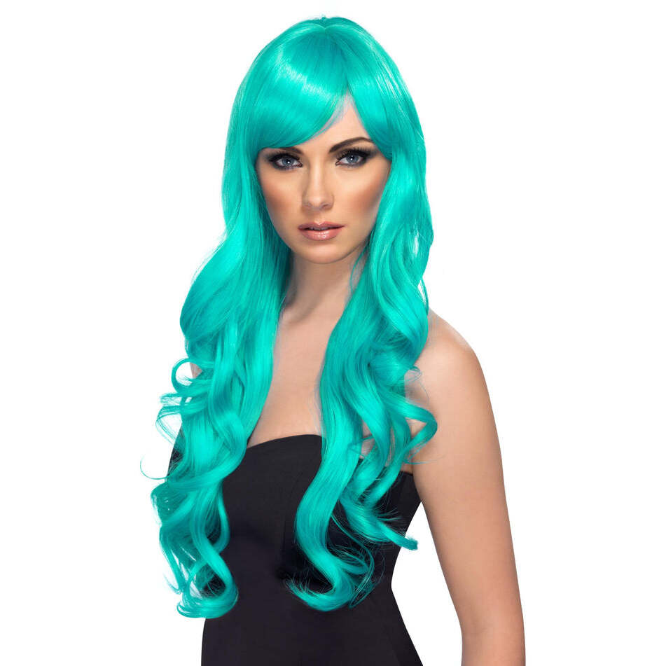 Desire Wig Adult Aqua Long Curly with Fringe Mermaid Costume Hair 1