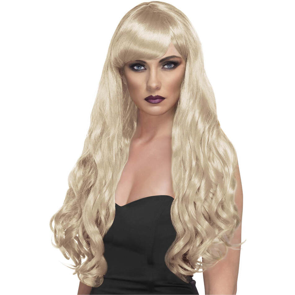 Desire Wig Long Blonde Curly with Fringe Mermaid Costume Hair 1