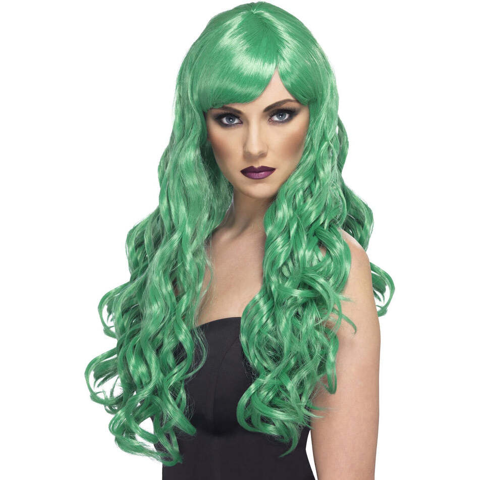 Desire Wig Green Long Curly With Fringe Adult Costume Hair 1