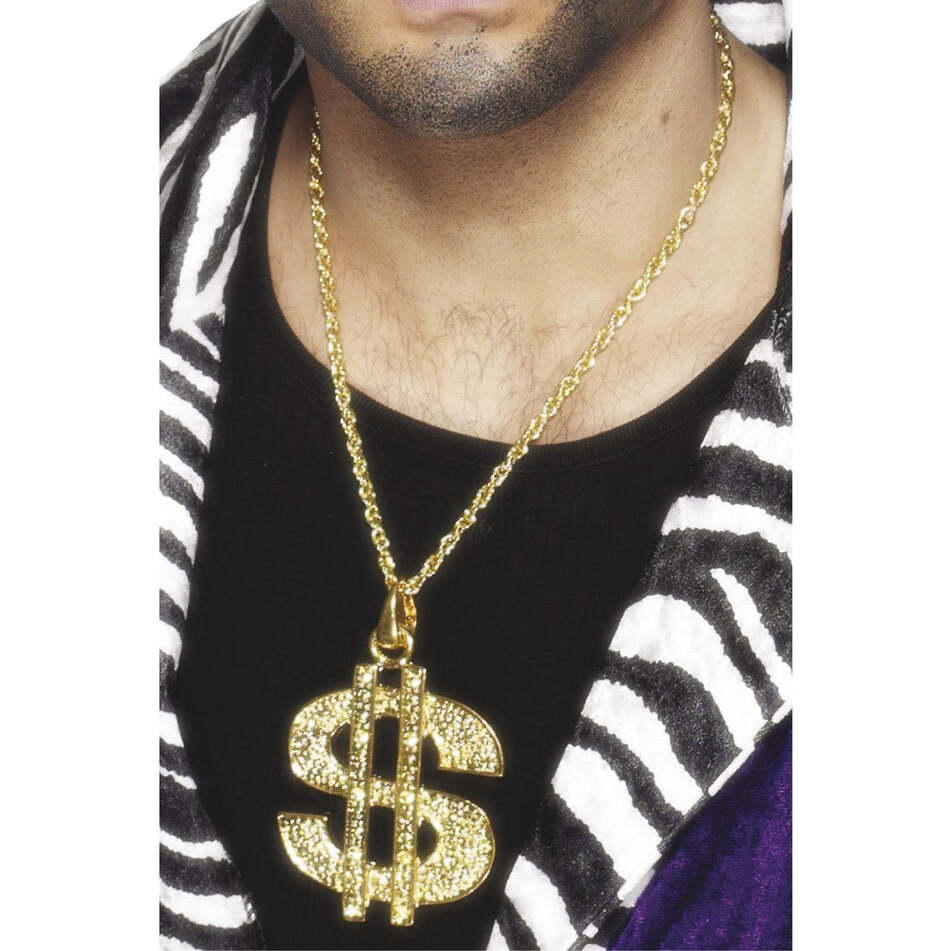 Dollar Sign Medallion Gold with Chain Adult Costume Accessory 1