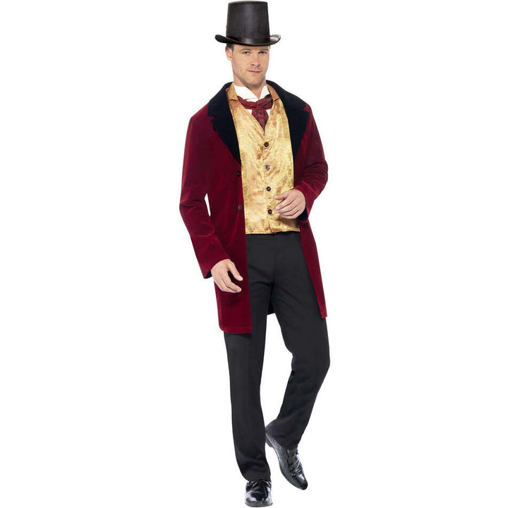 Edwardian Gent Red Jacket Mock Waistcoat Cravat Deluxe Adult Costume 1
