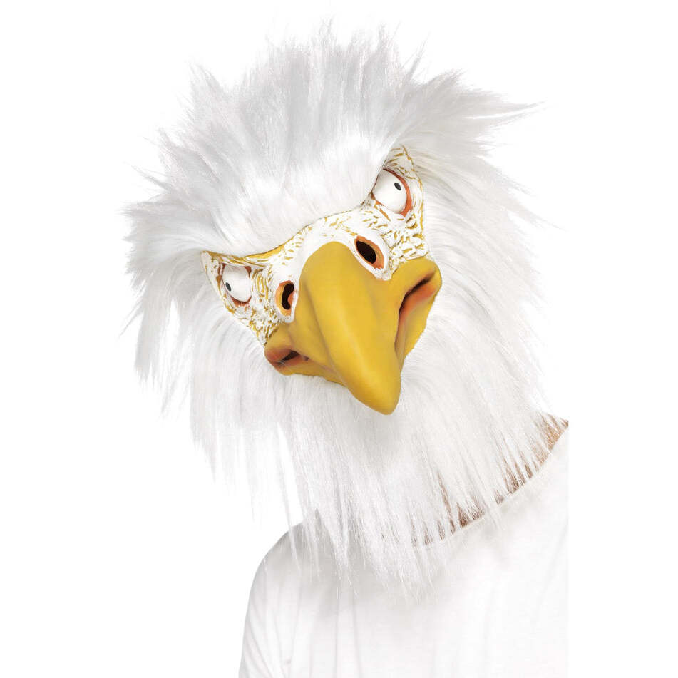 Eagle Mask Full Overhead White Latex with Imitation Fur Dress Up Accessory 1